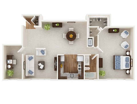 Floor plan for 1 bed, 1 bath, 1050 sqft
